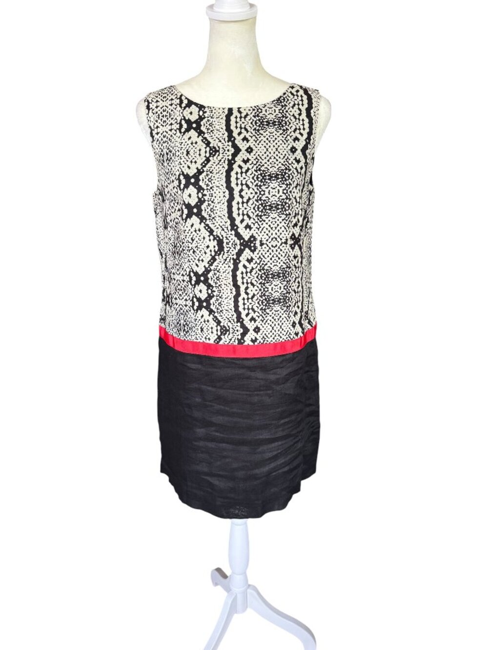 Loft women's black tan red sleeveless linen shift dress lined size 2